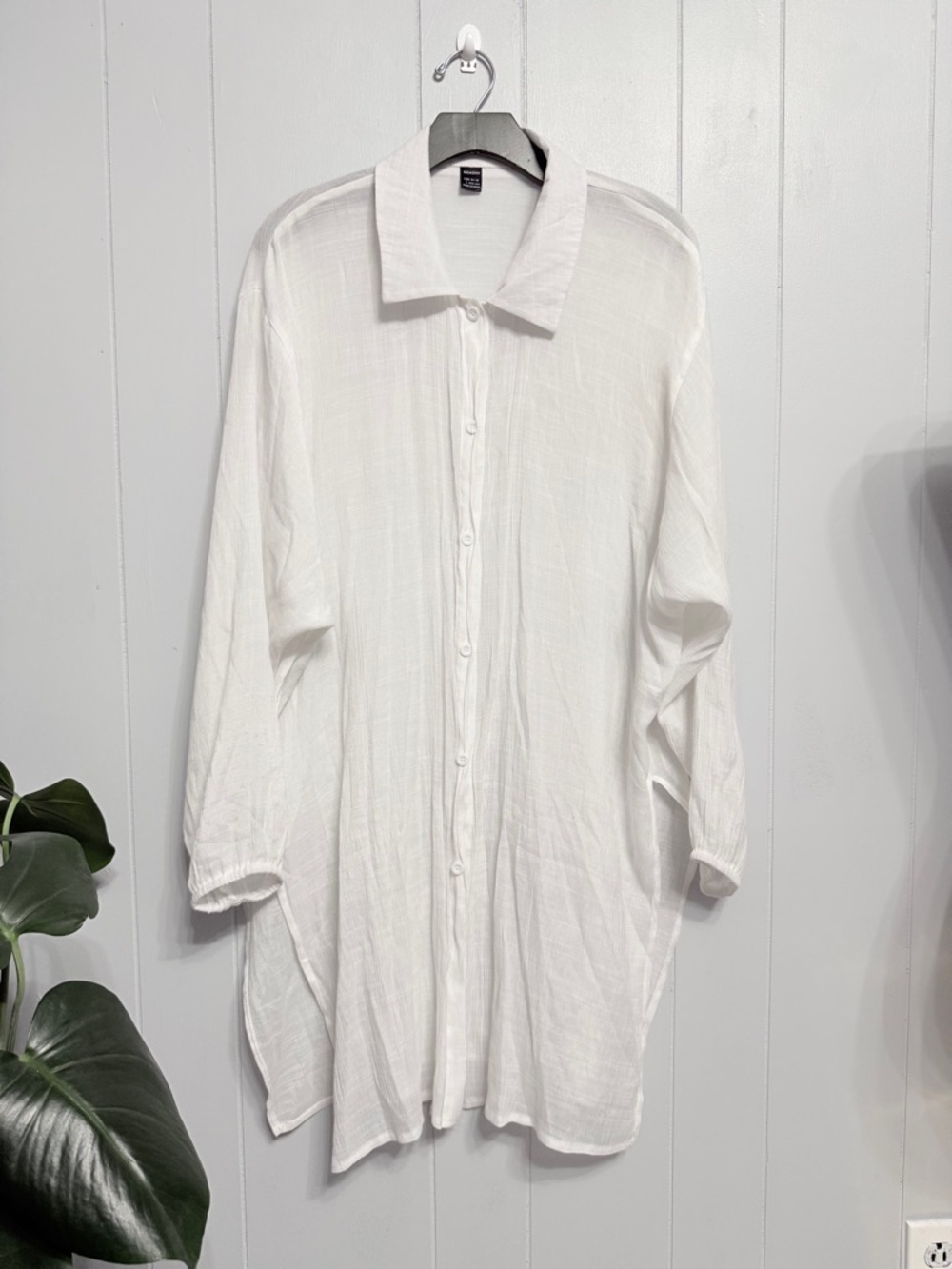 GOMORN White Polyester Long Button Down Shirt